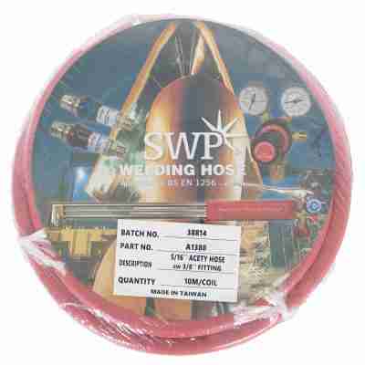 SWP "5/16 X 10 MTR ACETY HOSE - 8MM c/w 3/8"" FITTING"(A1380) SWP "5/16 X 10 MTR ACETY HOSE - 8MM c/w 3/8"" FITTING"(A1380)