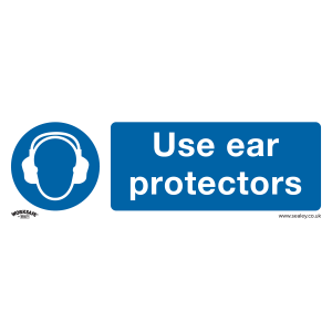 Worksafe Use Ear Protectors Safety Sign, Self-Adhesive Vinyl - Pack of 10 Worksafe Use Ear Protectors Safety Sign, Self-Adhesive Vinyl - Pack of 10