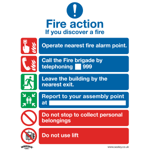 Worksafe Fire Action With Lift Safety Sign - Rigid Plastic Worksafe Fire Action With Lift Safety Sign - Rigid Plastic