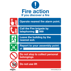Worksafe Fire Action With Lift Safety Sign - Self-Adhesive Vinyl Worksafe Fire Action With Lift Safety Sign - Self-Adhesive Vinyl