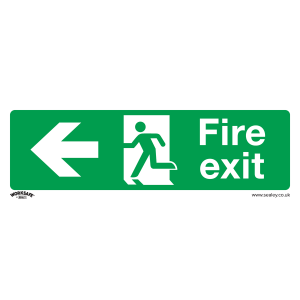 Worksafe Fire Exit (Left) Safety Sign, Self-Adhesive Vinyl - Pack of 10 Worksafe Fire Exit (Left) Safety Sign, Self-Adhesive Vinyl - Pack of 10