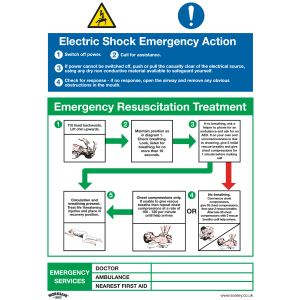 Worksafe Electric Shock Emergency Action Safety Sign - Rigid Plastic Worksafe Electric Shock Emergency Action Safety Sign - Rigid Plastic