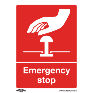 Worksafe Emergency Stop Safety Sign - Rigid Plastic Worksafe Emergency Stop Safety Sign - Rigid Plastic
