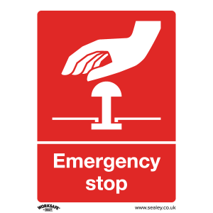 Worksafe Emergency Stop Safety Sign - Self-Adhesive Vinyl Worksafe Emergency Stop Safety Sign - Self-Adhesive Vinyl