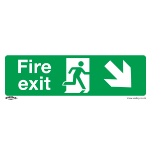 Worksafe Fire Exit (Down Right) Safety Sign, Self-Adhesive Vinyl - Pack of 10 Worksafe Fire Exit (Down Right) Safety Sign, Self-Adhesive Vinyl - Pack of 10